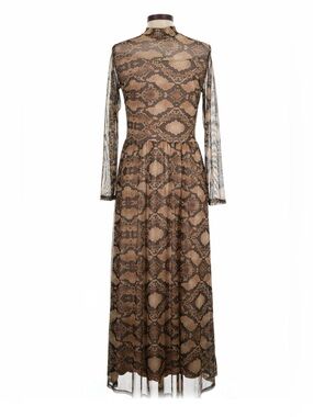 Elegant Brown Snake Print Maxi Dress